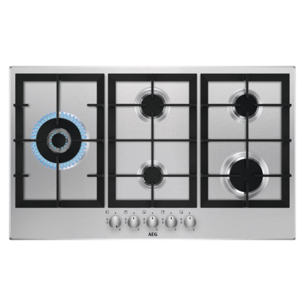 AEG 90cm 5 Burner Gas Hob Stainless Steel HGB95520YM