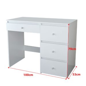 Modern White Swivel Desk Chair with Wheels & Work Desk with 4 Storage Cabinets – Home Office or Dressing Table"