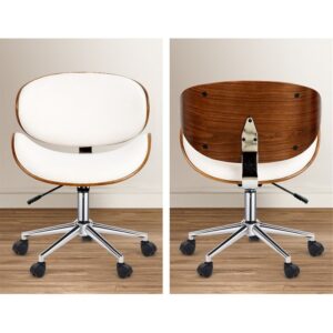 Wooden and PU Leather Office Desk Chairs - White