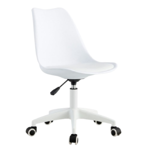 Modern White Swivel Desk Chair with Wheels & Work Desk with 4 Storage Cabinets – Home Office or Dressing Table"